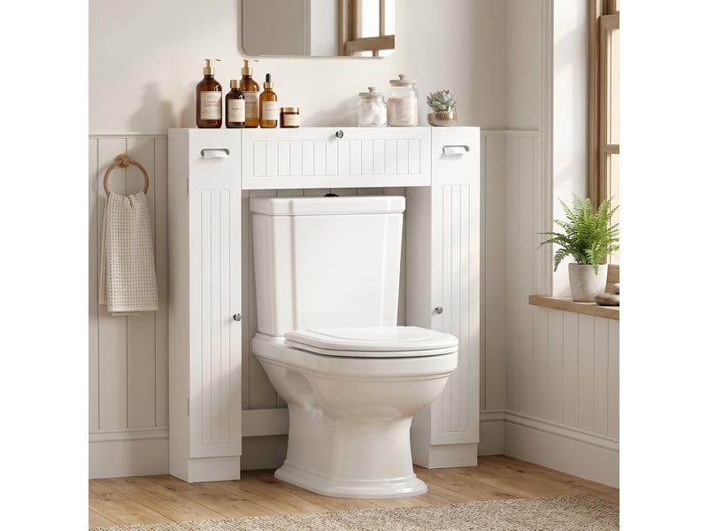  Meuble au-dessus des toilettes en mdf blanc, rangements réglables, 88 x 18 x 98 cm  - Conforama D