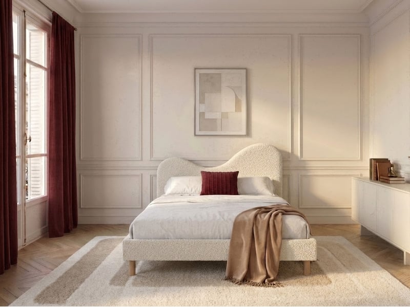  Bobochic lit celina tissu bouclette avec lattes massives beige 140x190 CELINA - Conforama B