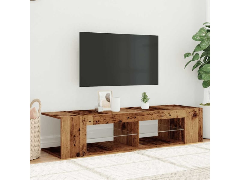 Meuble tv - banc tv - meuble de rangement avec lumières led vieux bois bois d'ingénierie - Conforama D