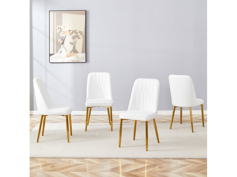  Lot de 2 chaises de salle à manger 40,6x40,6x89 cm, chaise cuisine, dossier ergonomique, blanc et doré, pu et métal  - Conforama D