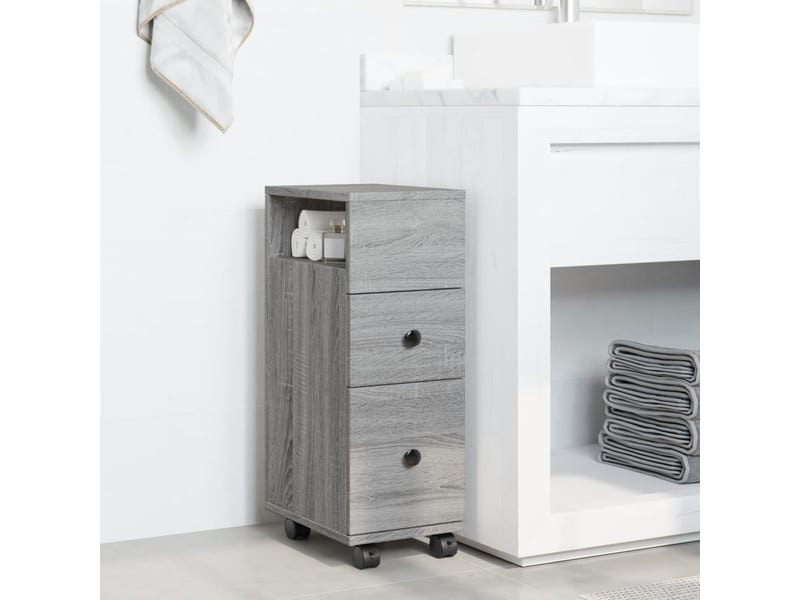  Meuble étroit salle de bain, commode à roulettes sonoma gris shl6204  - Conforama C