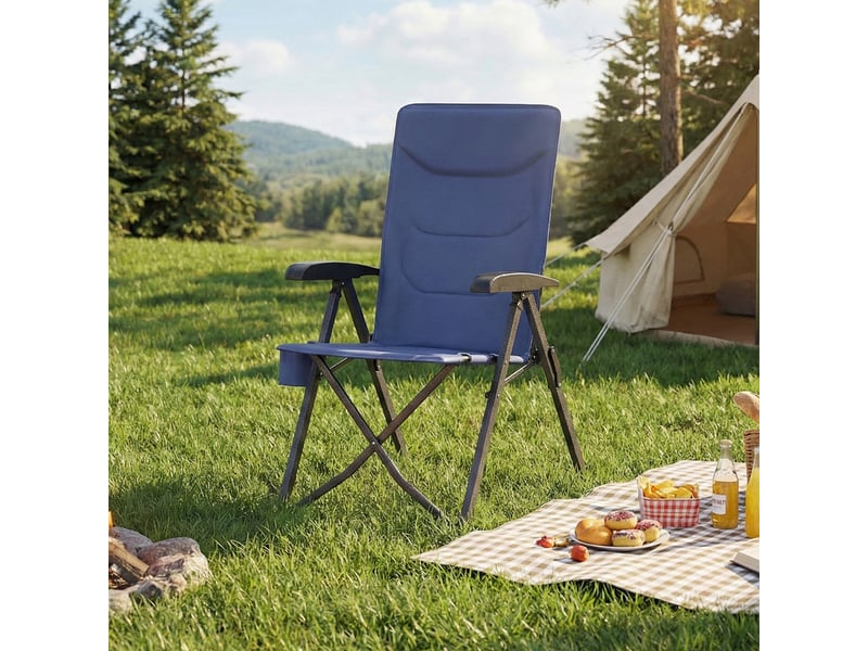  Chaise de camping, dossier réglable 95°-150°, porte-gobelet, sac de transport, pêche, jardin, bleu  - Conforama B