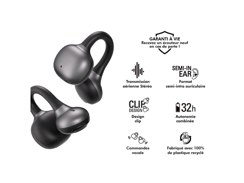  Écouteurs tws airclip ii à conduction aérienne avec boitier de charge force play gris FPYOWSAIRCLIP2RG - Conforama B