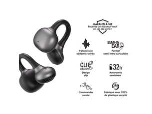 Écouteurs tws airclip ii à conduction aérienne avec boitier de charge force play gris