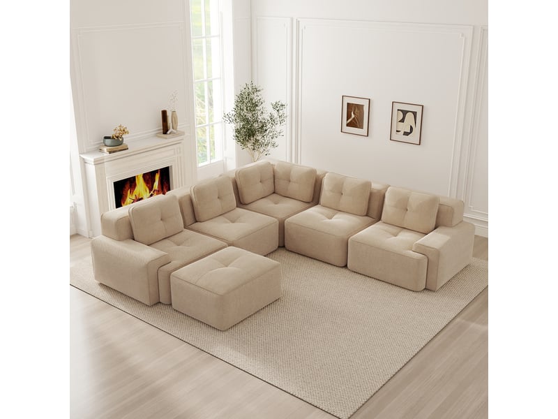  Grand canapé panoramique modulable velours côtelé beige – 295 x 295 x 69 cm Fay Lum - Conforama W