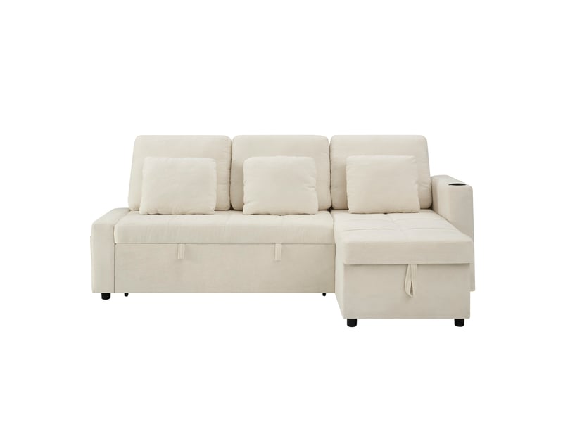  Canapé convertible 3 places chenille beige clair - canapé-lit extensible avec rangement de rangement et récamière  - Conforama A
