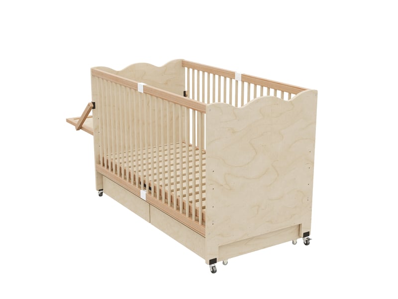  Lit bébé à barreaux avec tiroirs, roulettes, table à langer et sommier réglable en bois naturel  - Conforama D