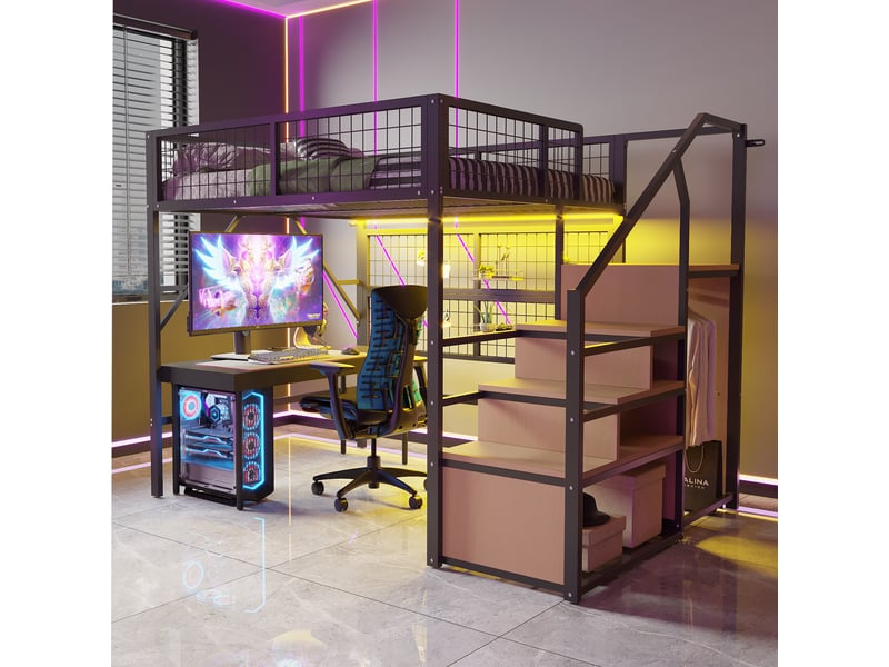  Lit superposé en métal noir 145x255 cm  - Conforama E