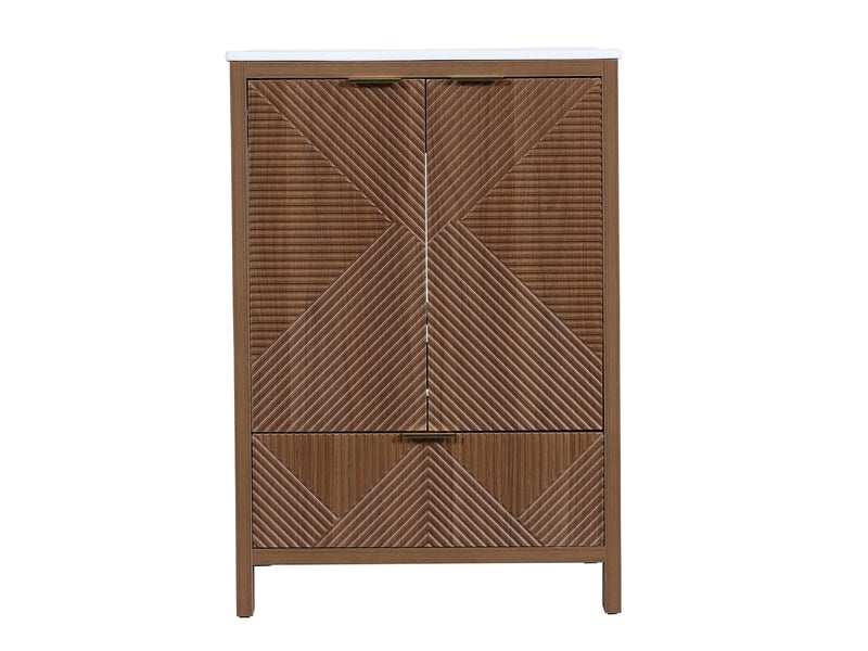  Meuble sous vasque de salle de bains 61 x 47 x 87 cm noyer, mdf et céramique, 2 portes et tiroir  - Conforama D