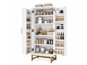 Buffet de cuisine avec étagères réglables et rangements de porte pour petits espaces, blanc et doré, 60 × 40 × 130 cm