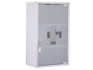 Armoire à pharmacie 30 x 18 x 50 cm argentée en acier inoxydable, porte verrouillable en verre satiné