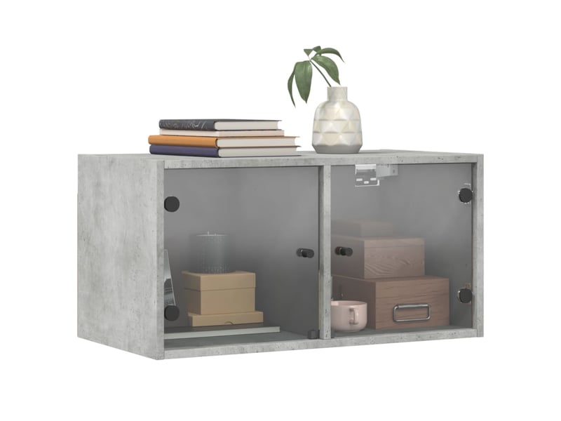  Armoire murale salon, meuble de rangement avec portes en verre gris béton 68,5x37x35 cm  - Conforama D