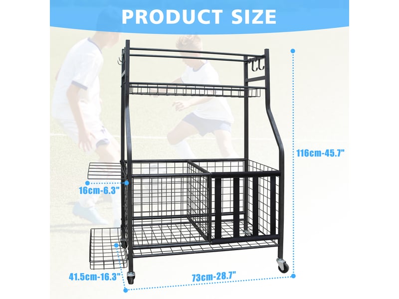  Chariot de rangement pour ballons à roulettes en acier noir 73x41.5x116 cm W3274P422048 - Conforama C
