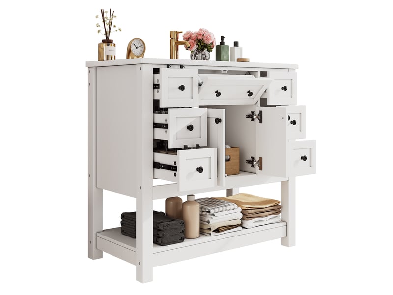  Meuble sous lavabo sur pied 91,5x46,5x90 cm avec vasque en céramique blanc  - Conforama A