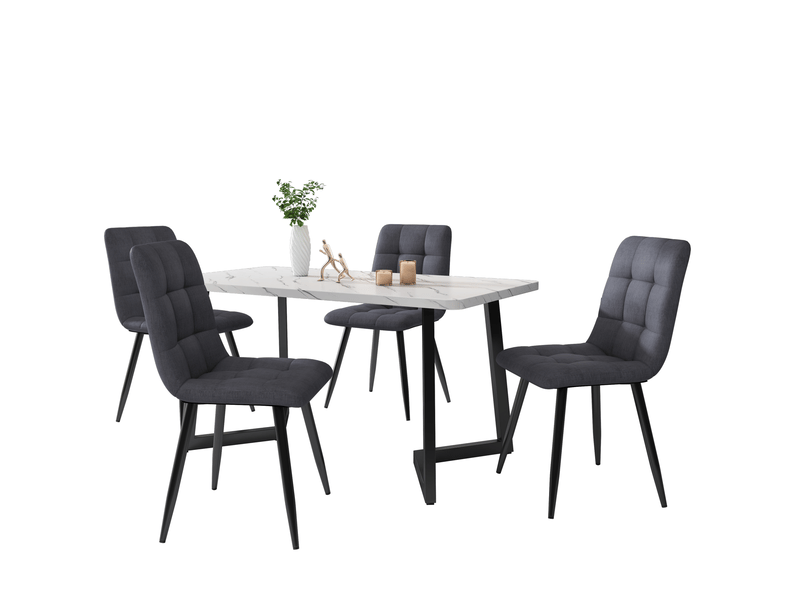  Lot de 4 chaises de salle à manger gris foncé en lin avec piètement métal  - Conforama A