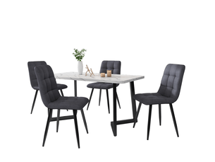 Lot de 4 chaises de salle à manger gris foncé en lin avec piètement métal