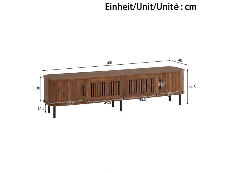  Meuble tv 2 tiroirs, 2 portes coulissantes, led réglable par application, mdf noyer pour salon 180 × 40 × 44,5 cm  - Conforama C