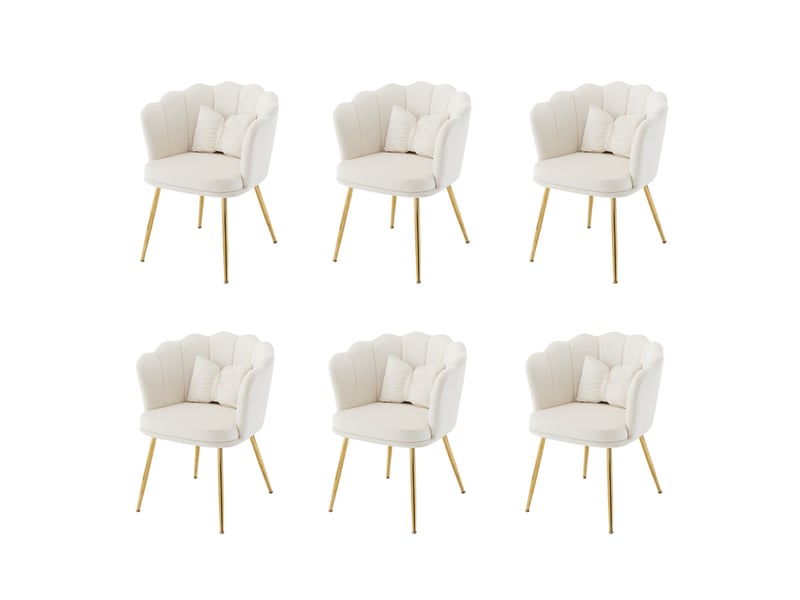  Lot de 6 chaises de salle à manger 58x63x77cm – avec pieds dorés - coussin papillon velours - beige  - Conforama B