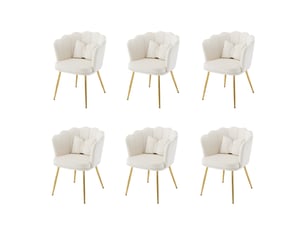 Lot de 6 chaises de salle à manger 58x63x77cm – avec pieds dorés - coussin papillon velours - beige