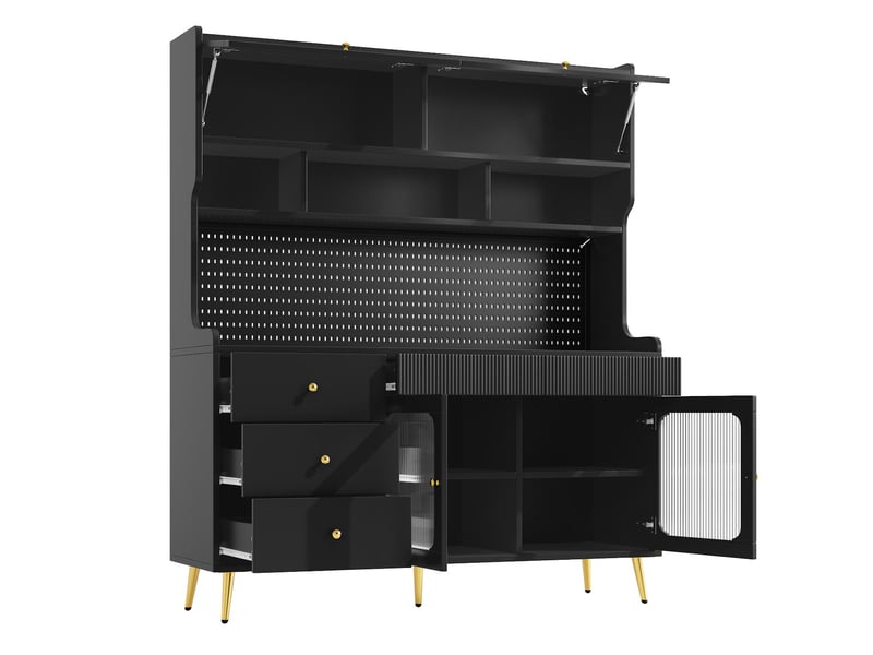  Buffet haut avec led, porte relevable en verre et tiroir noir 145x39x171 cm N620GG260104S - Conforama B