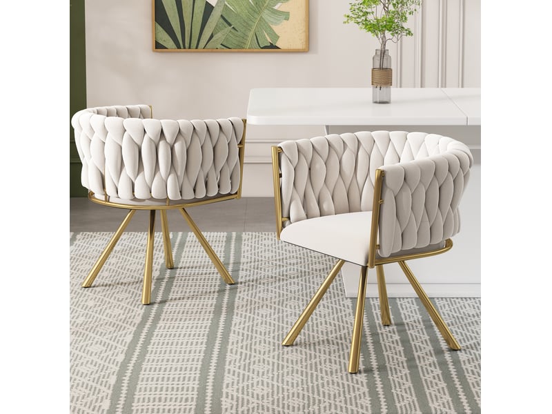  Chaise de salle à manger pivotante 59x54x72 cm avec revêtement tissu velours acier beige et doré lot de 4  - Conforama D