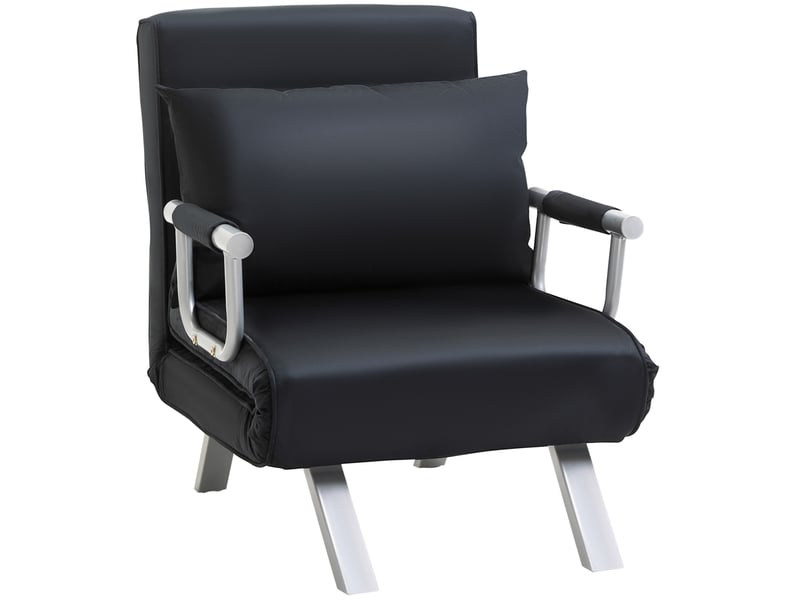  Canapé-lit 2-en-1 avec dossier ajustable 65l x 69b x 80h cm, housse amovible, oreillers, noir  - Conforama A
