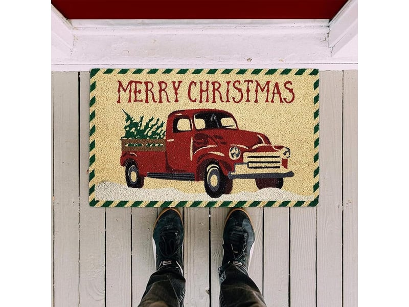  Paillasson de noel, 60x40cm tapis de porte camion rouge, antidérapant tapis de sol de noël, paillasson noël, tapis noël, noel decoration pour intérieu  - Conforama B