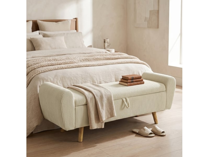 Banc de rangement tcqpz 150 x 45 x 51 cm en velours côtelé beige avec accoudoirs rembourrés  - Conforama B