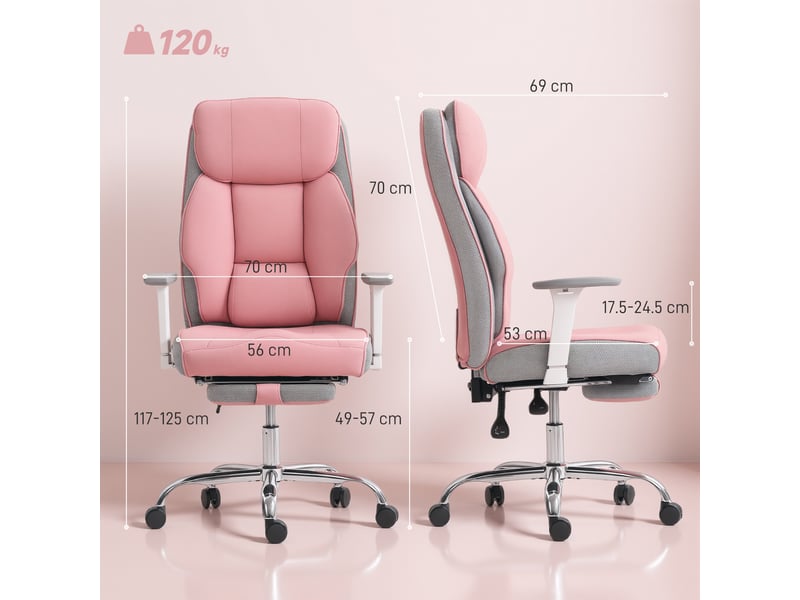 Chaise de bureau ergonomique renforcée rose avec accoudoirs réglables repose-pieds et appuie-tête - Conforama C