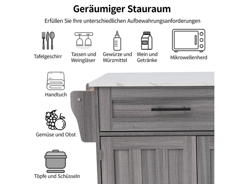 Chariot de service extensible - dimensions - comptoir en marbre blanc - grain de bois gris kaki 129x46x91.5cm - Conforama E