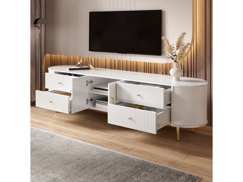  Meuble tv 180 cm-avec pieds métal et passe-câbles-design moderne-blanc GL Store - Conforama E