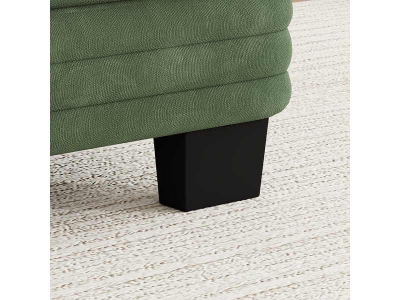  Canapé d’angle modulaire 4 places en chenille verte, avec pouf assorti, coussins lombaires et d’accoudoir, salon  - Conforama D