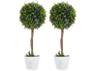 Ensemble de 2 plantes artificielles comprenant un pot et de la mousse artificielle, des tiges de lavande artificielles, blanc + vert + violet