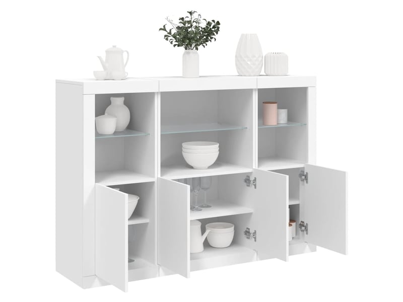  Buffets avec lumières led 3 pcs - bahut - meuble de rangement blanc bois d'ingénierie  - Conforama B