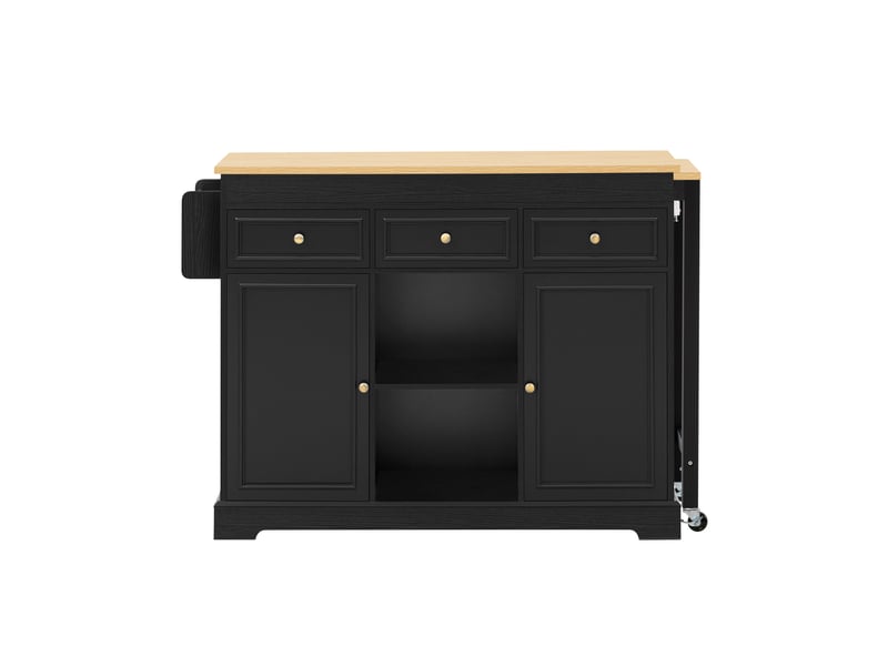  Desserte de cuisine à roulettes avec 3 tiroirs et plan extensible pour cuisine, noir et naturel, 112 × 45 × 92 cm  - Conforama A