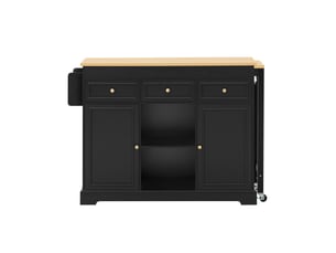 Desserte de cuisine à roulettes avec 3 tiroirs et plan extensible pour cuisine, noir et naturel, 112 × 45 × 92 cm