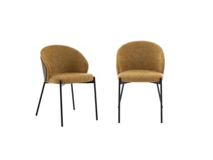 Lot de 2 chaises bois de peuplier teinté noyer. Acier noir et tissu texturé moutarde - paul