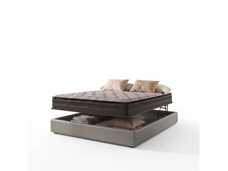 Ensemble lit coffre parallèle et matelas hybride nuage 140x190 cm - simili cuir gris - collection tissu PREMIUM - Conforama A