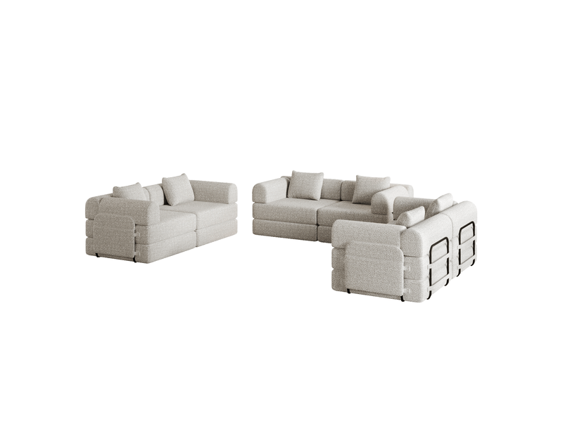  Canapé modulaire convertible 6 places avec rangement d’accoudoir et structure en acier, en chenille kaki  - Conforama A