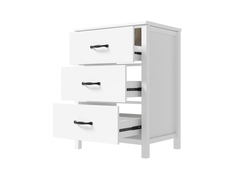Meuble vasque salle de bain blanc 61 cm avec lavabo céramique intégré, 3 tiroirs silencieux, finition laquée - Conforama E
