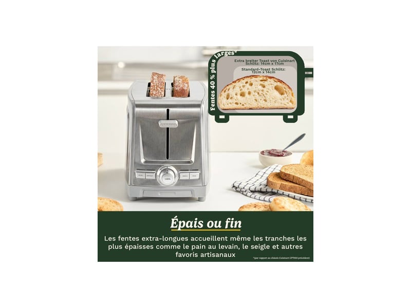  Grille-pain inox 2 tranches cpt1600e grandes fentes 40% plus larges CUI3030050198188 - Conforama E