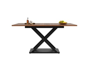 Table à manger extensible 120-160 x 80 cm, avec pieds en fer noir entrecroisés, couleur noyer