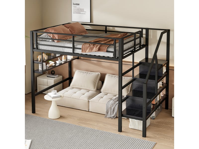  Lit mezzanine 140x200 cm coloris noir métal lit enfant noir - Conforama D