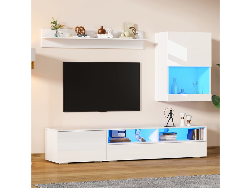  Ensemble salon avec meuble tv et étagère murale, blanc, panneau de particules  - Conforama B