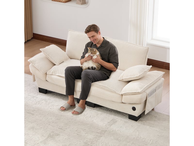  Canapé droit fixe 2 places tissu beige  - Conforama B