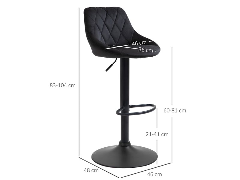  Tabouret de bar 2 pièces pivotant avec dossier réglable et repose-pieds, en polyester noir 46×48×104 cm  - Conforama D