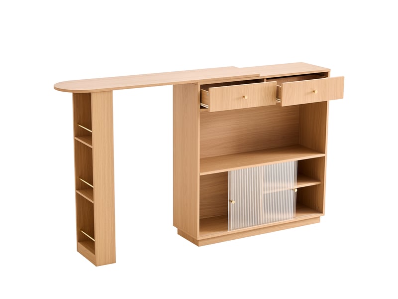  Îlot de cuisine - 120x30x100 cm - plateau extensible - tiroirs - éclairage led - rangement à vin - meuble de rangement - décor chêne CozyNest - Conforama A