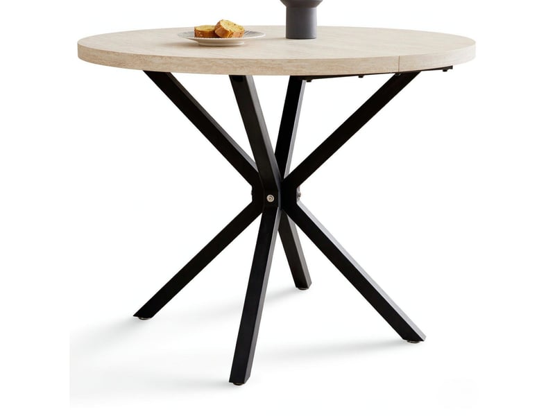 Table de salle à manger ronde pour 4 à 6 personnes avec piètement métallique croisé, noir et bois clair, ø 100 cm - Conforama A