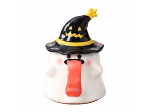 Mug en céramique avec couvercle, fantôme noir, 450 ml