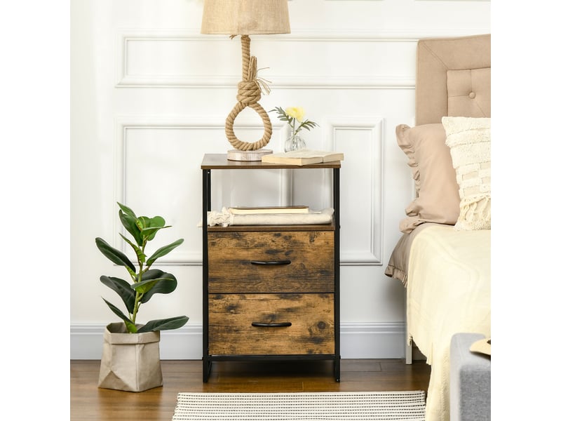 Table de chevet à 2 tiroirs en tissu, petite table d'appoint, meuble de rangement style industriel, commode à 2 tiroirs, 45 x 40 x 70,5 cm - Conforama D